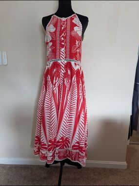 RARE Farm Rio H&Fourwing Production Sample Araras Parrot Cotton Maxi Dress S